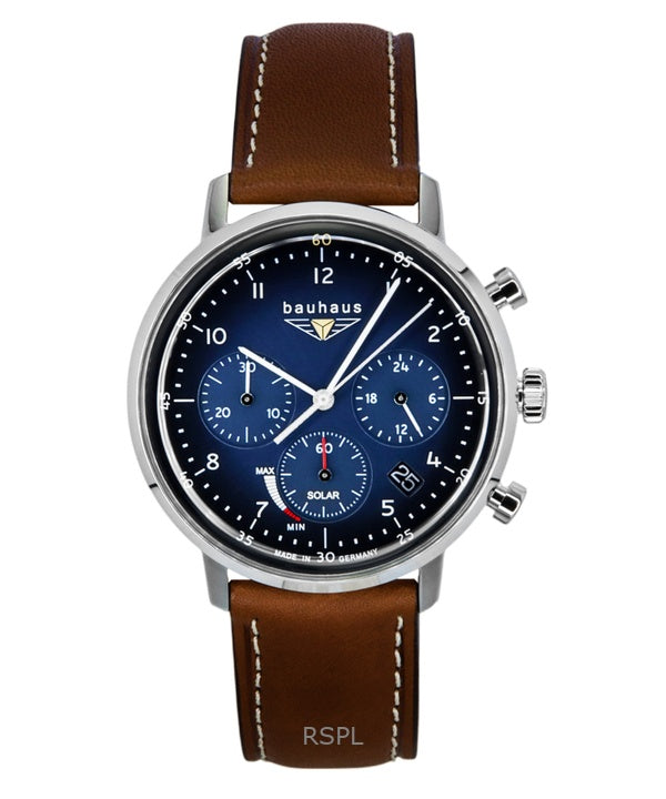 Bauhaus Kronograf Läderarmband Blå Urtavla Solar 20863 Damklocka