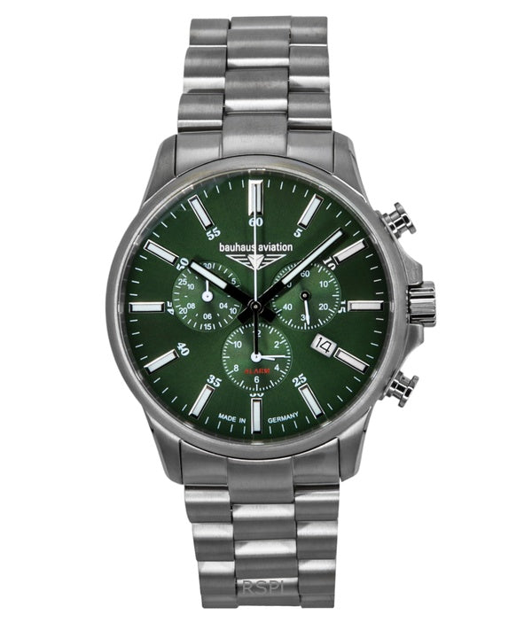 Bauhaus Aviation Chronograph Titanium Green Dial Quartz 2880M4 100M Herrklocka