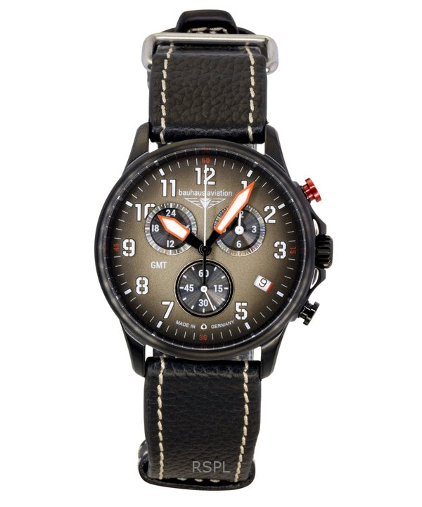 Bauhaus Aviation Kronograf Läderarmband Brun Urtavla Quartz 28861 100M Herrklocka