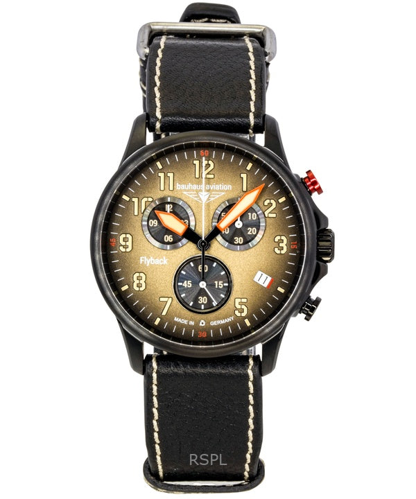 Bauhaus Aviation Flyback Kronograf Läderarmband Brun Urtavla Quartz 28885 100M Herrklocka