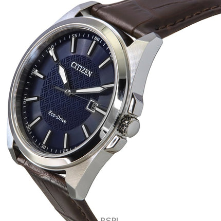 Citizen Eco-Drive läderrem Blue Dial BM7108-22L 100M herrklocka