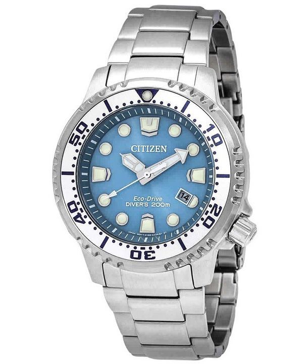 Citizen Promaster Dive Stainless Steel Light Blue Dial Eco-Drive Diver&#39,s BN0165-55L 200M herrklocka