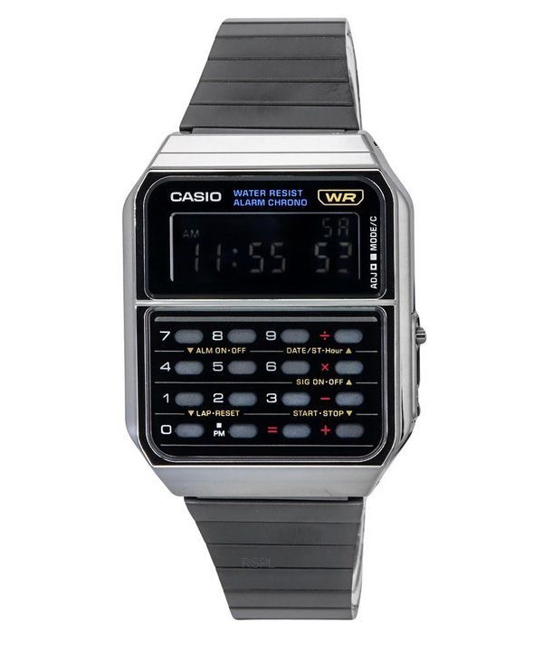 Casio Vintage digital kalkylator rostfritt stål kvarts CA-500WEGG-1B herrklocka