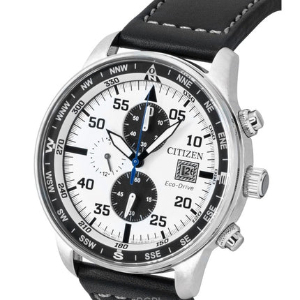 Citizen Eco-Drive Aviator Chronograph Läderarmband Vit Urtavla CA0880-07A 100M Herrklocka