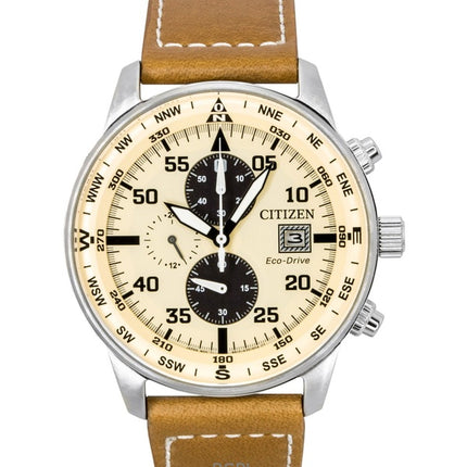 Citizen Eco-Drive Aviator Chronograph Läderarmband Beige Urtavla CA0880-15X 100M Herrklocka