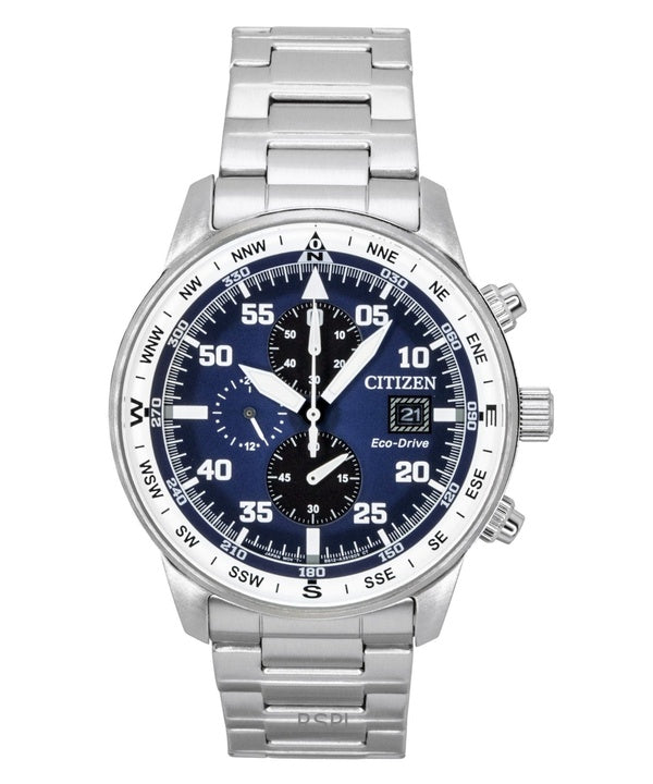 Citizen Eco-Drive Aviator Chronograph Rostfritt Stål Blå Urtavla CA0880-58L 100M Herrklocka