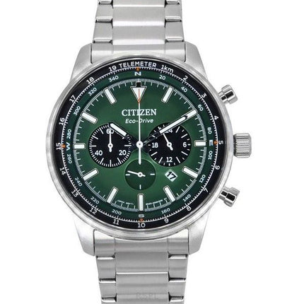 Citizen Eco-Drive kronograf rostfritt stål grön urtavla CA4500-91X 100M herrklocka