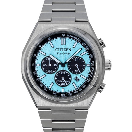 Citizen Zenshin Chronograph Super Titanium Ice Blue Dial Eco-Drive CA4610-85M 100M herrklocka