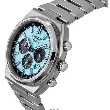 Citizen Zenshin Chronograph Super Titanium Ice Blue Dial Eco-Drive CA4610-85M 100M herrklocka