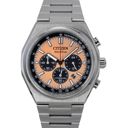 Citizen Zenshin Chronograph Super Titanium Salmon Dial Eco-Drive CA4610-85Z 100M herrklocka