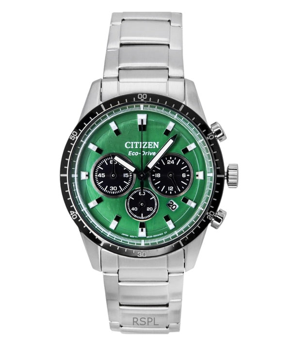 Citizen Eco-Drive kronograf rostfritt stål grön urtavla CA4624-56X 100M herrklocka