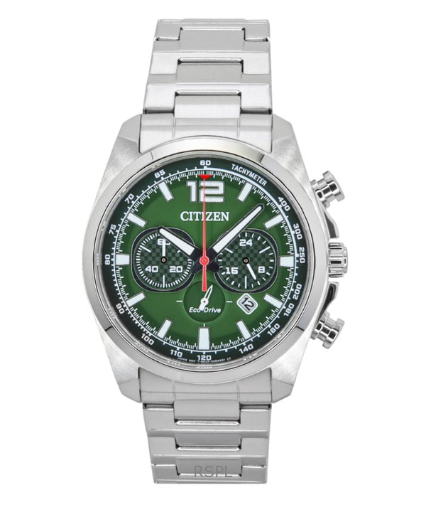 Citizen Eco-Drive kronograf rostfritt stål grön urtavla CA4640-50X 100M herrklocka