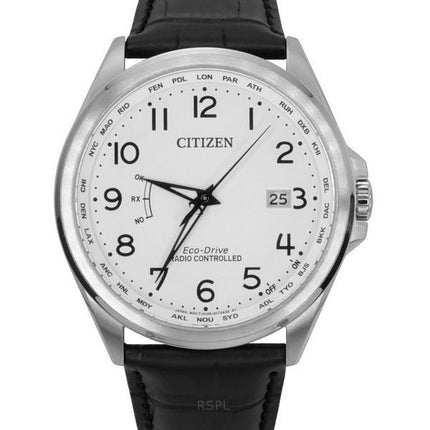 Citizen radiostyrd läderrem vit urtavla Eco-Drive CB0250-17A 100M herrklocka