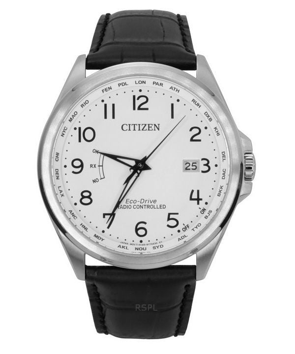 Citizen radiostyrd läderrem vit urtavla Eco-Drive CB0250-17A 100M herrklocka