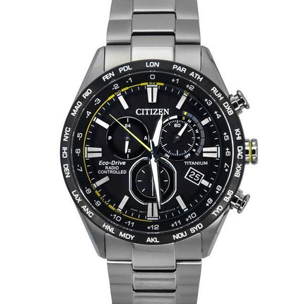 Citizen radiostyrd kronograf Super Titanium Black Dial Eco-Drive CB5947-80E 100M herrklocka