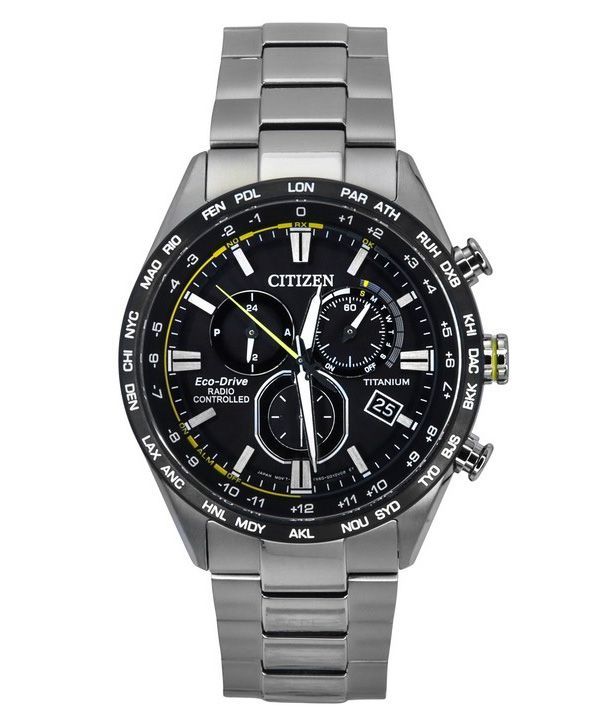 Citizen radiostyrd kronograf Super Titanium Black Dial Eco-Drive CB5947-80E 100M herrklocka