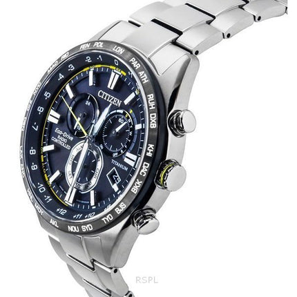 Citizen radiostyrd kronograf Super Titanium Black Dial Eco-Drive CB5947-80E 100M herrklocka