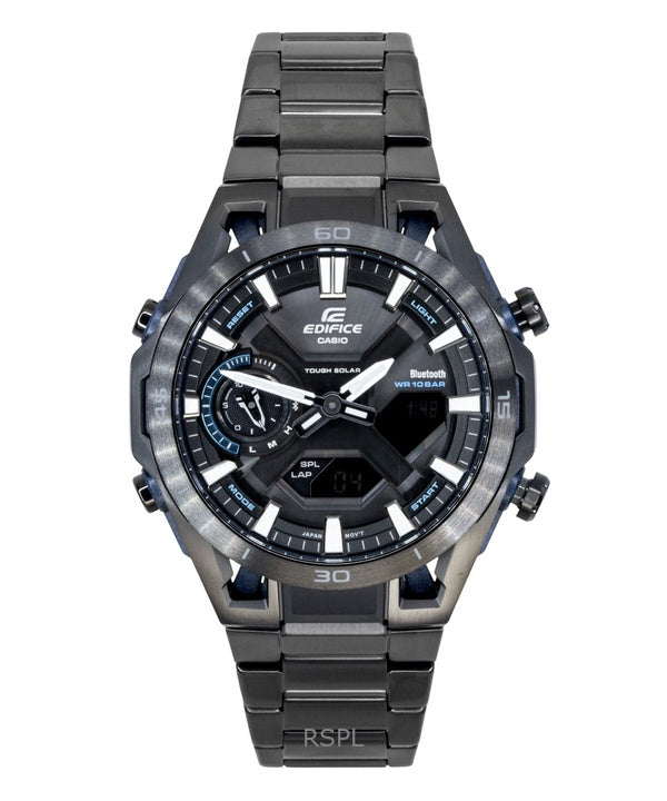 Casio Edifice analog digital rostfritt stål svart urtavla solcellsklocka ECB-2300DC-1A 100M herrklocka