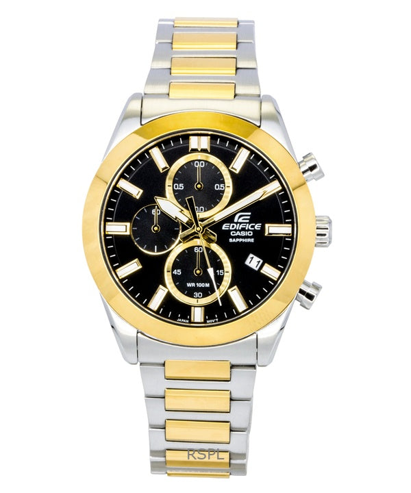 Casio Edifice analog kronograf tvåfärgad rostfritt stål svart urtavla kvarts EFB-710SG-1AV 100M herrklocka