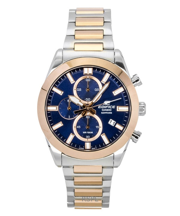 Casio Edifice analog kronograf tvåfärgad rostfritt stål blå urtavla kvarts EFB-710SG-2AV 100M herrklocka