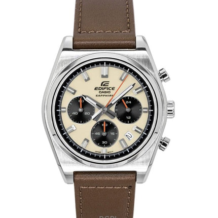 Casio Edifice Analog Standard Kronograf Läderarmband Elfenbensvit Urtavla Quartz EFB-730L-7AV 100M Herrklocka