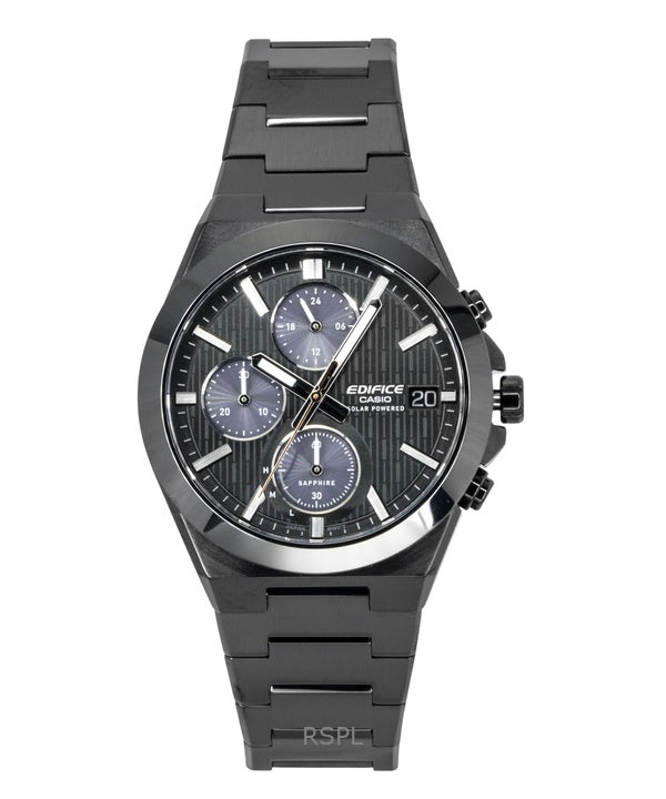 Casio Edifice analog kronograf rostfritt stål svart urtavla solcells EFS-S650DC-1A 100M herrklocka