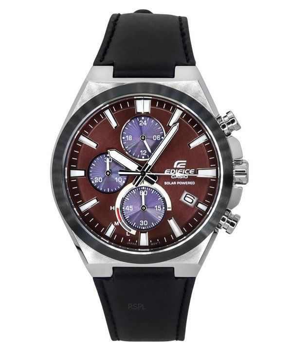 Casio Edifice Analog Chronograph Läderrem Burgundy Dial Solar EQS-950BL-5A 100M herrklocka