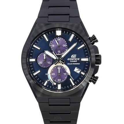 Casio Edifice analog kronograf svart jonpläterad rostfritt stål Blue Dial Solar EQS-950DC-2A 100M herrklocka