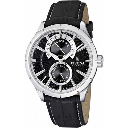 Festina Retro Läderrem Multifunktion Svart Urtavla Quartz F16573-3 Herrklocka
