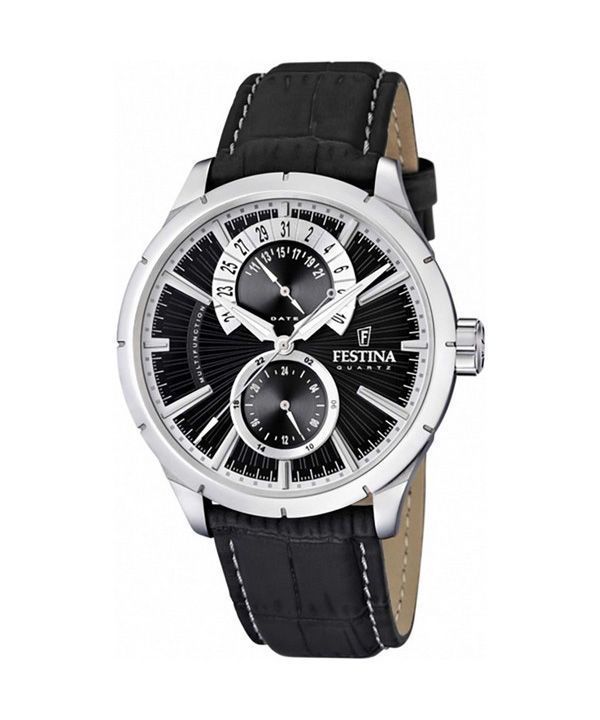 Festina Retro Läderrem Multifunktion Svart Urtavla Quartz F16573-3 Herrklocka