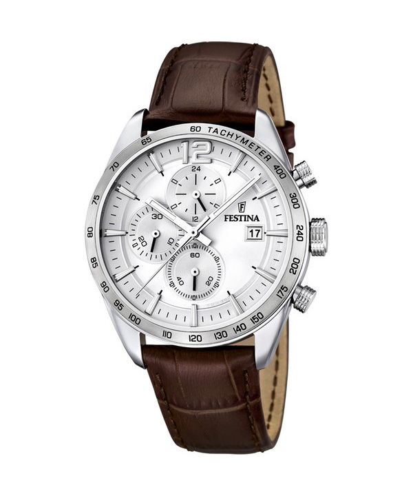 Festina Timeless Chronograph Läderrem Silver Urtavla Quartz F16760-1 Herrklocka