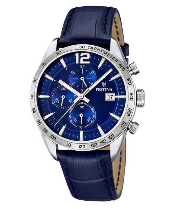 Festina Timeless Chronograph Läderrem Blue Dial Quartz F16760-3 Herrklocka