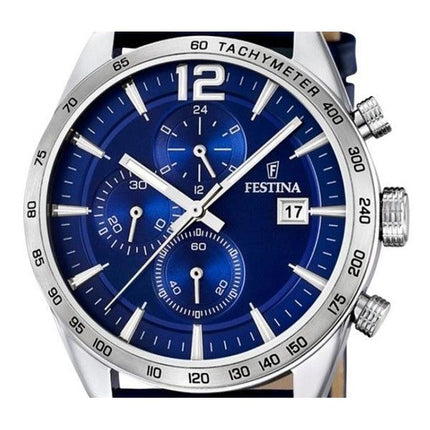 Festina Timeless Chronograph Läderrem Blue Dial Quartz F16760-3 Herrklocka