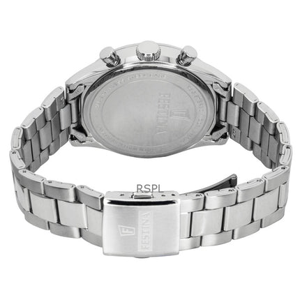 Festina tidlös kronograf rostfritt stål vit urtavla kvarts F16820-Q herrklocka