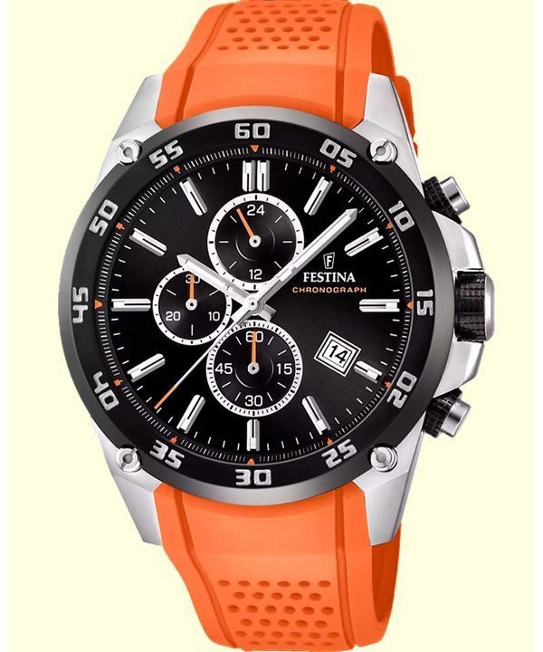 Festina The Originals Chronograph Orange gummiband Svart Urtavla Quartz F20330-4 100M herrklocka