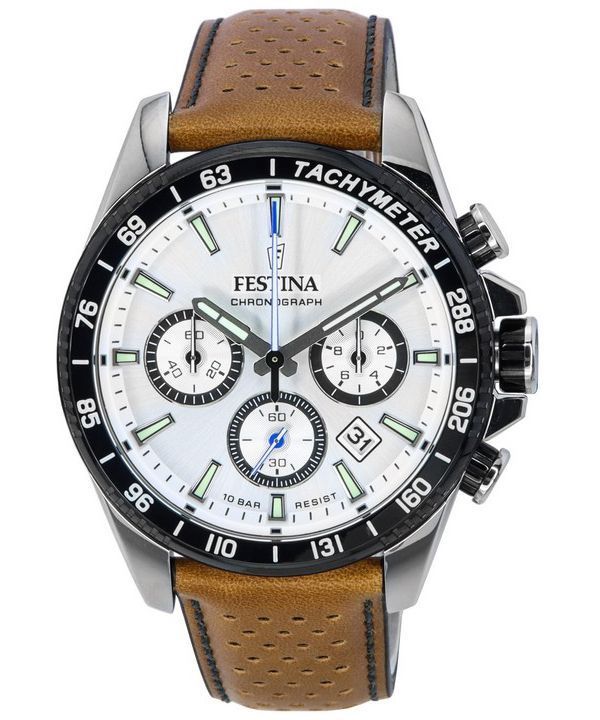 Festina Timeless Chronograph Läderrem Vit Urtavla F20561-1 F205611 100M herrklocka