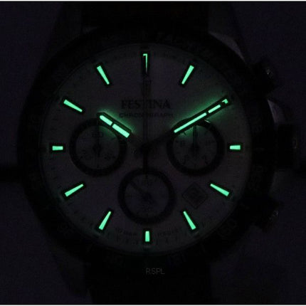 Festina Timeless Chronograph Läderrem Vit Urtavla F20561-1 F205611 100M herrklocka