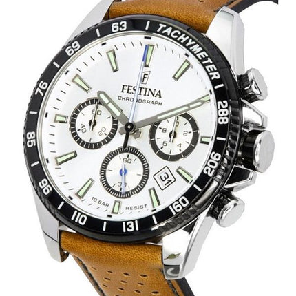 Festina Timeless Chronograph Läderrem Vit Urtavla F20561-1 F205611 100M herrklocka