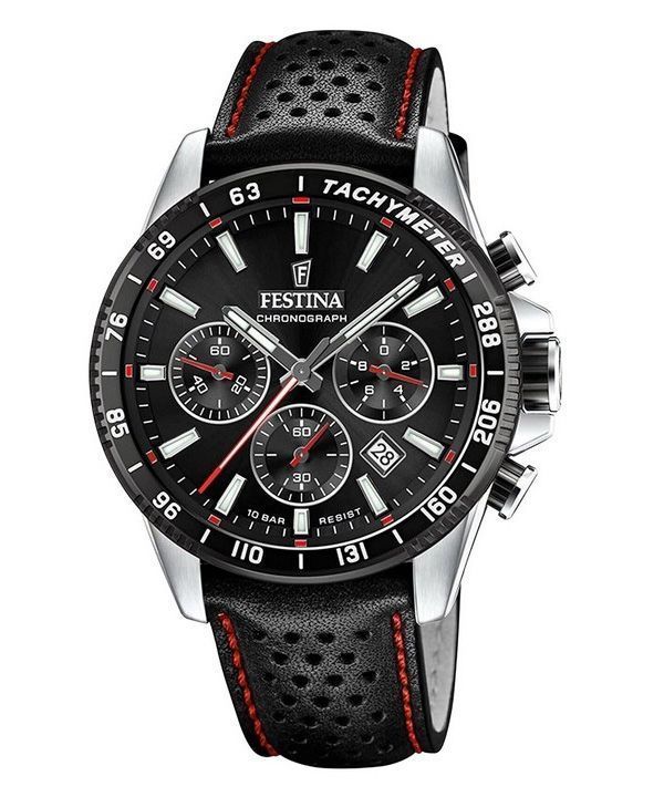 Festina Timeless Chronograph Läderrem Black Dial Quartz F20561-4 100M herrklocka