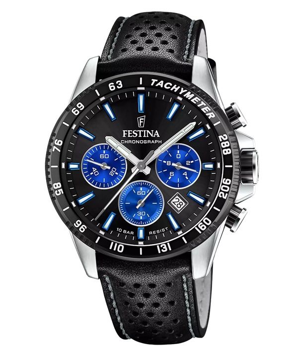Festina Timeless Chronograph Läderrem Black Dial Quartz F20561-6 100M herrklocka