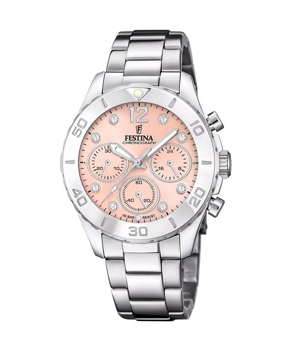 Festina Boyfriend Chronograph Kristall Accenter Rosa Urtavla Quartz F20603-7 100M Damklocka