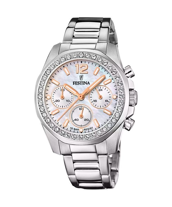 Festina Rainbow Chronograph Kristall Accenter Pärlemor Urtavla Quartz F20606-1 100M Damklocka