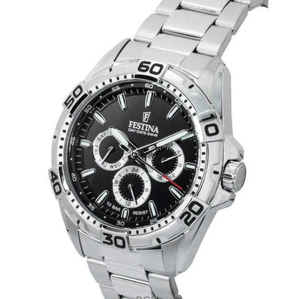 Festina Rostfritt Stål Multifunktion Svart Urtavla Quartz F20623-4 100M Herrklocka