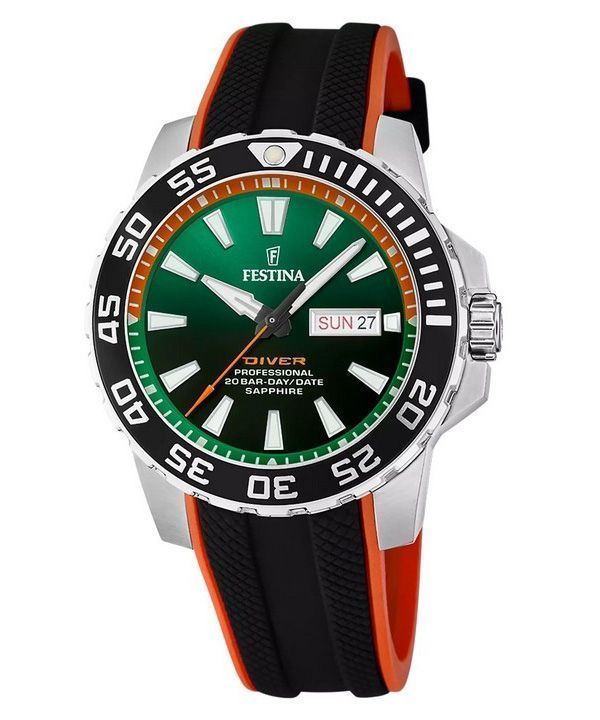 Festina The Originals gummiband Grön Urtavla Quartz Diver&#39,s F20662-2 200M herrklocka