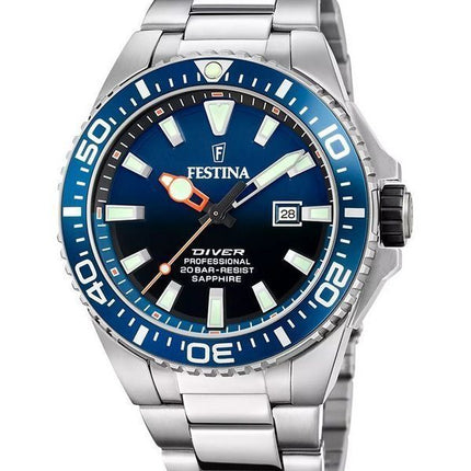 Festina The Originals Stainless Steel Blue Dial Quartz Diver&#39,s F20663-1 200M herrklocka