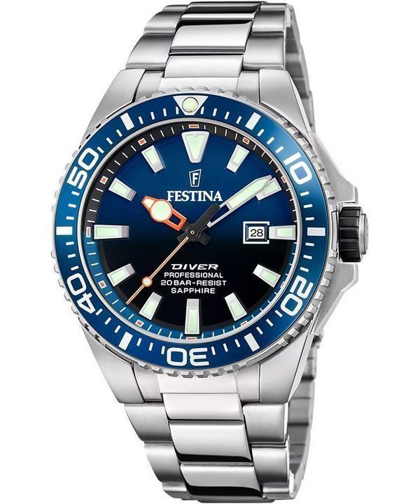 Festina The Originals Stainless Steel Blue Dial Quartz Diver&#39,s F20663-1 200M herrklocka