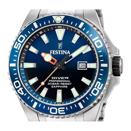 Festina The Originals Stainless Steel Blue Dial Quartz Diver&#39,s F20663-1 200M herrklocka