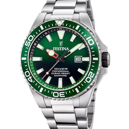 Festina The Originals Stainless Steel Green Dial Quartz Diver',s F20663-2 200M herrklocka