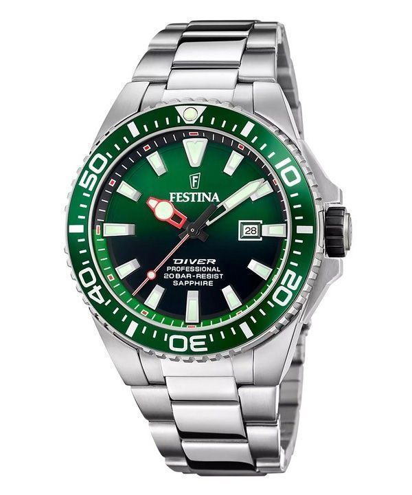 Festina The Originals Stainless Steel Green Dial Quartz Diver&#39,s F20663-2 200M herrklocka