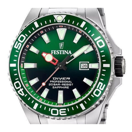 Festina The Originals Stainless Steel Green Dial Quartz Diver',s F20663-2 200M herrklocka